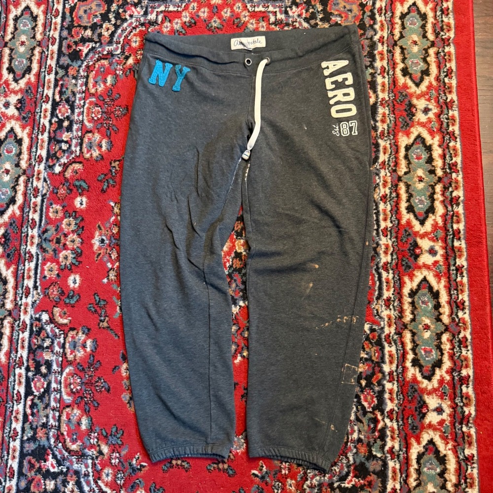 Aeropostale Womens NY Aero 87 Graphic Sweatpants Joggers Charcoal Grey Large